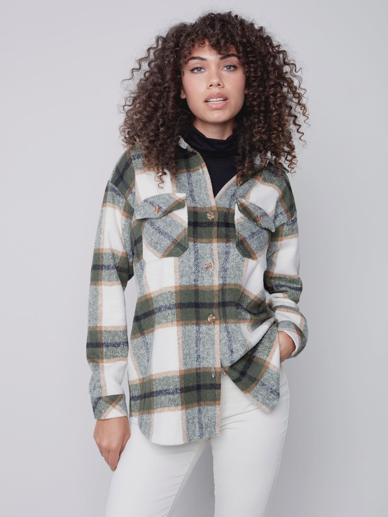 Charlie B - Straight Cut Plaid Bouclé Knit Coat With Lining - Gold