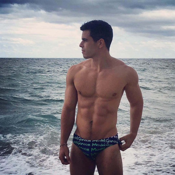 Mens swimwear beach selfies