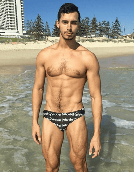 Mens swimwear beach selfies