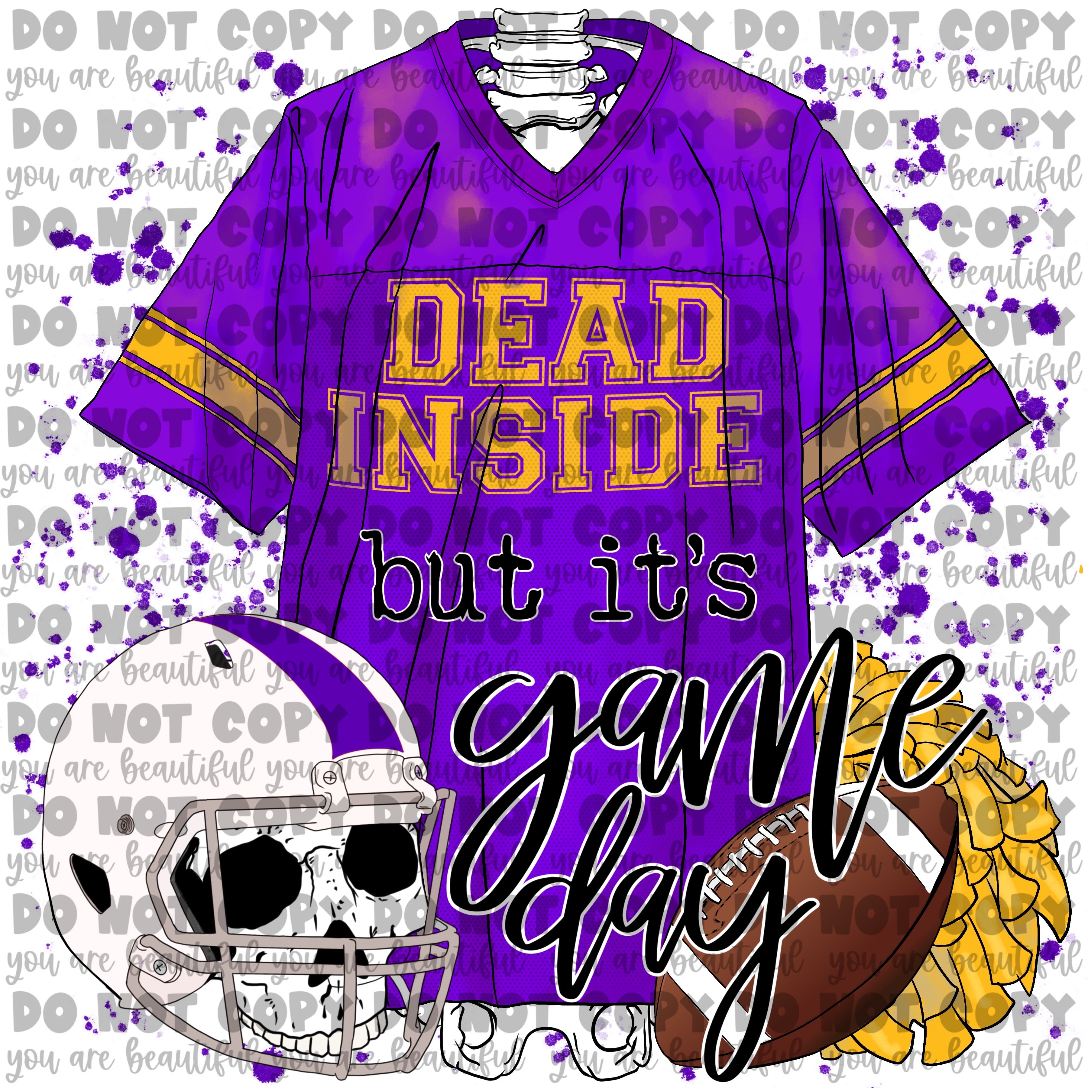 Dead Inside but its Game Day - Purple & Yellow Sublimation Transfer