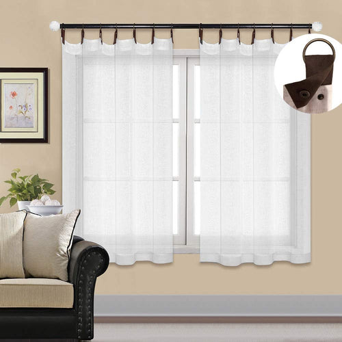 North Hills Home Striped Sheer Curtains for Living Room, Linen Texture