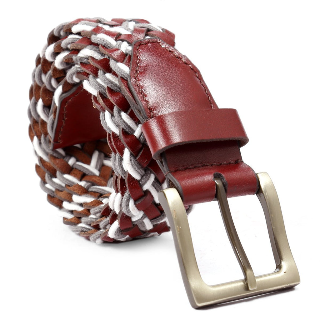 Bacca Bucci Men Web Belt for Men, Braided Elastic and Genuine Leather ...