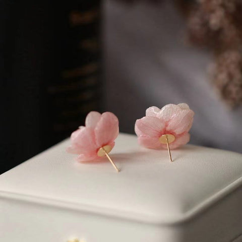 Tiana Pink Cherry Blossom Stud Earrings real flower jewelry