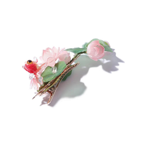 Waterlily Pond Goldfish Hair Clip real flower jewelry