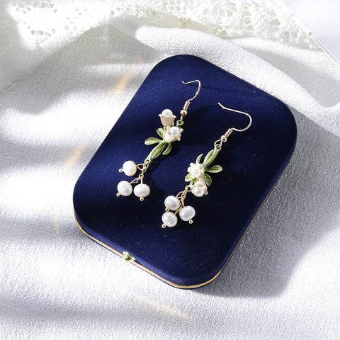 White Bell Flower Natural Pearl Drop Earrings real flower jewelry