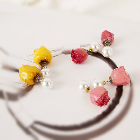 Rosebud Flower Tribale Studs Jewelry Set (3-pc set) real flower jewelry