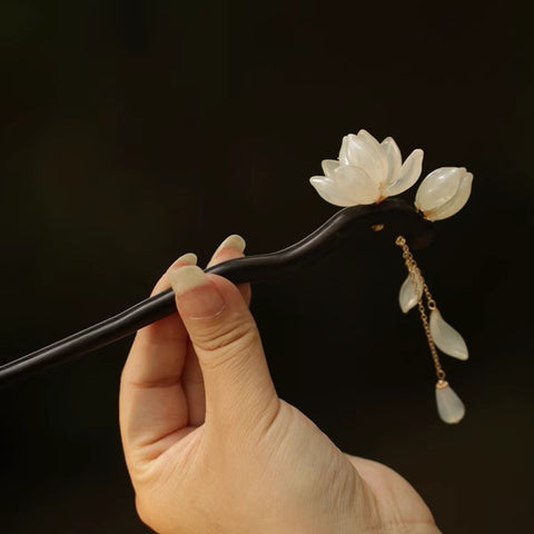 White Grand Magnolia Hair Stick real flower jewelry