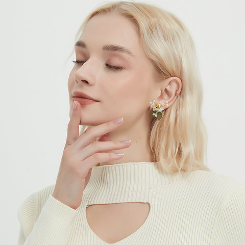 Pyrus Pear Flower Stud Earrings real flower jewelry