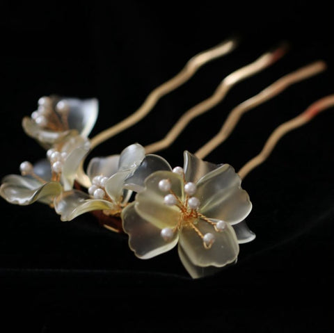 Translucent Liuli Yellow Hibiscus Flower Hairpin real flower jewelry