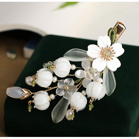 Jasmine with White Bell Flower Hair Clip real flower jewelry
