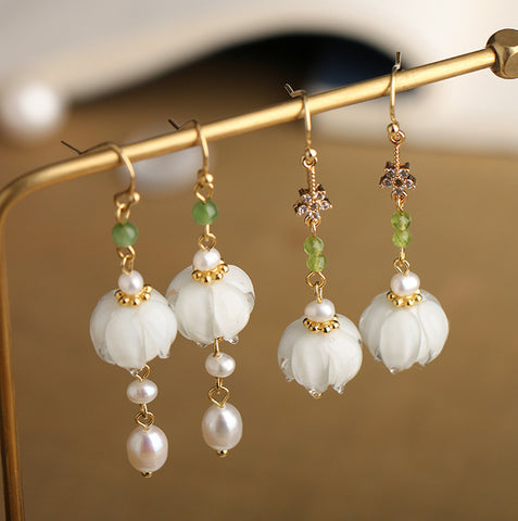 *Soft Branch* White Bell Flower Drop Earrings (2-pc) flower jewelry