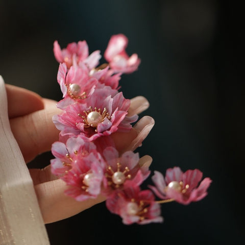 Pink Plum with Golden Leaf Hair Clip real flower jewelry