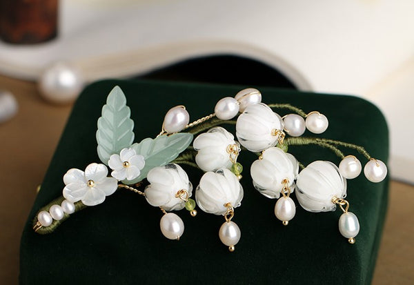 *Soft Branch* White Bell Flower Hair Clip real flower jewelry