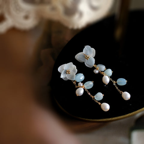 blue hydrangea flower earrings