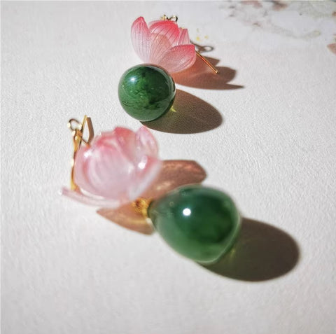 Waterlily Flower Tourmaline Stone Drop Earrings real flower jewelry