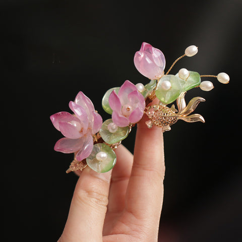 Translucent Pink Waterlily Hair Clip