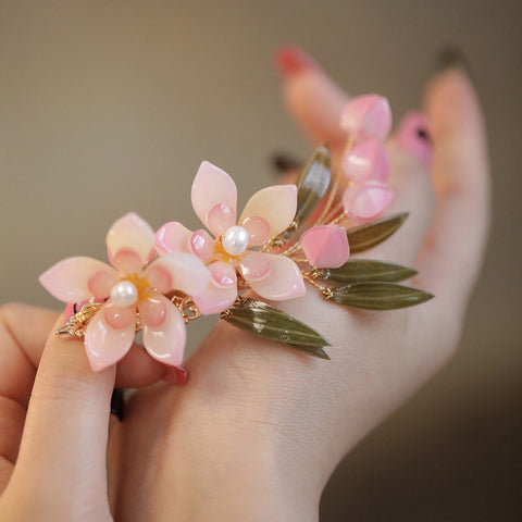 Peach Flower Bellflower Hair Clip real flower jewelry