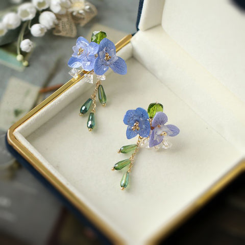 hydrangea earrings with high quality crystals and gemstones.