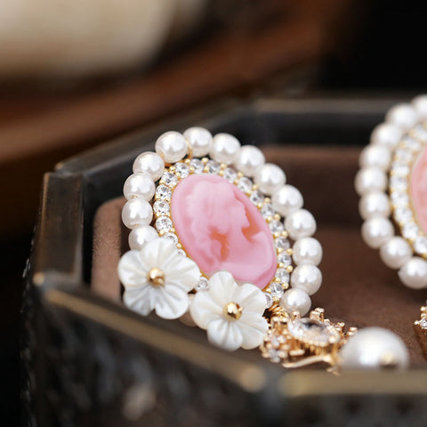 Italian Pink Porcelain Gemstone Crystal Earrings real flower jewelry