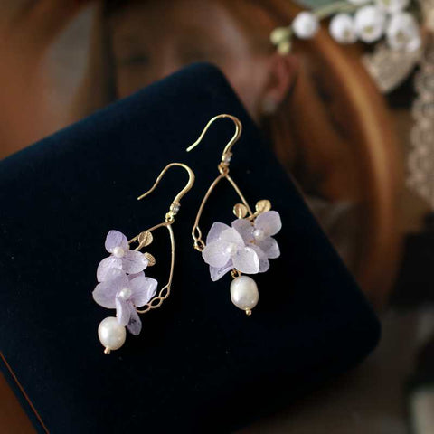 purple hydrangea gold earrings