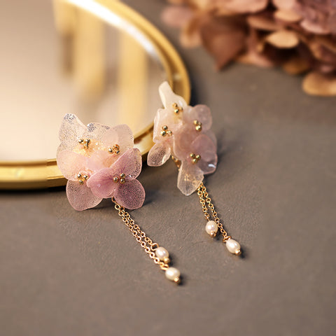 pink hydrangea flower earrings