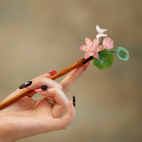 Waterlily Pond White Butterfly Hair Stick real flower jewelry