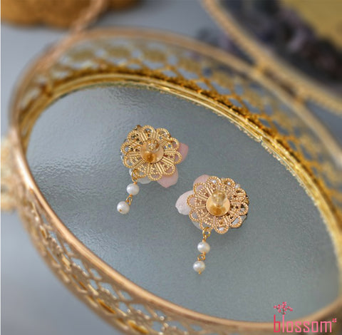 pink hydrangea flower gemstone crystal earrings