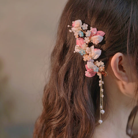 Pentas Star Garden Flower Tassel Hair Clip real flower jewelry