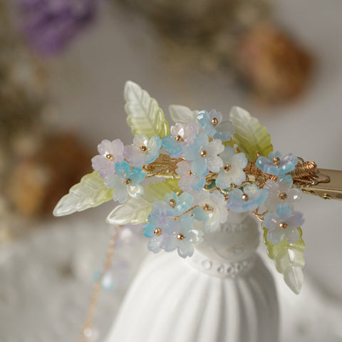 Blue Lilac Liuli Leaf Tassel Hairpin real flower jewelry