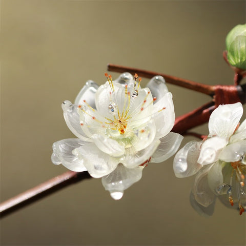 Flowering White Plum Hair Stick real flower jewelry