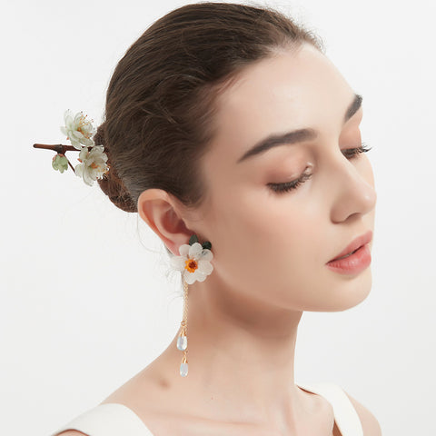 Flowering White Plum Hair Stick real flower jewelry