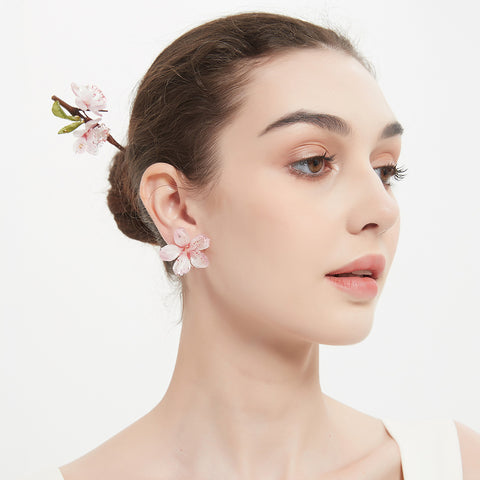 *My Rain Garden* Flowering Cherry Stud Earrings real flower jewelry