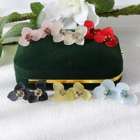 Flower Studs Jewelry Set-real flower jewelry Hydrangea Flower 1-carat Crystal Studs Jewelry Sets real flower jewelry