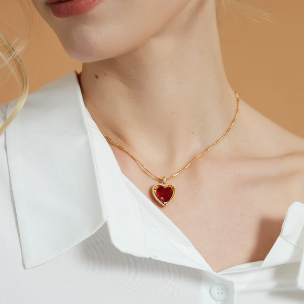 Carnelian Red Heart Gold Necklace