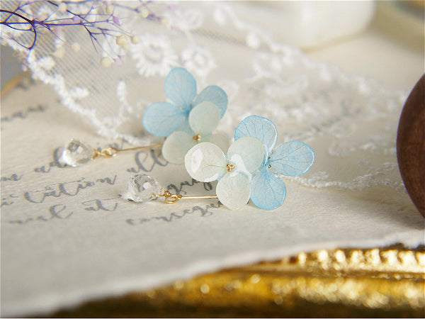 blue hydrangea flower earrings-real flower jewelry