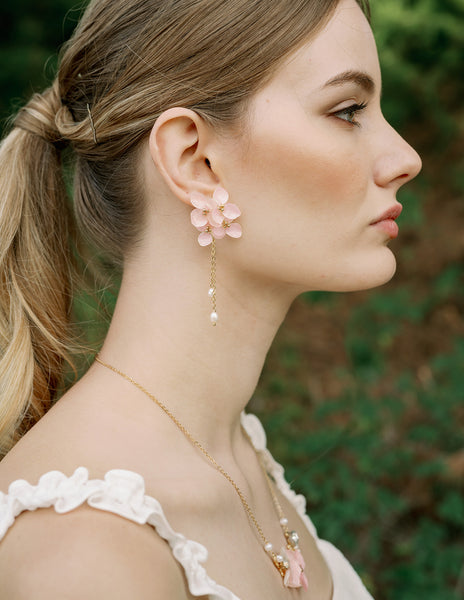 pink hydrangea flower earrings