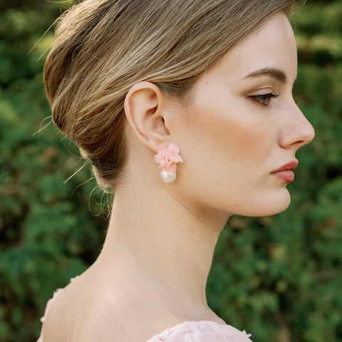 Pink Hydrangea Pearl Stud Earrings – JewelryBlossom