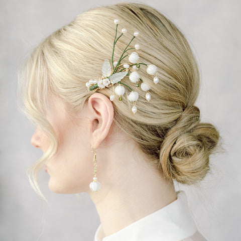 *Soft Branch* White Bell Flower Hair Clip real flower jewelry