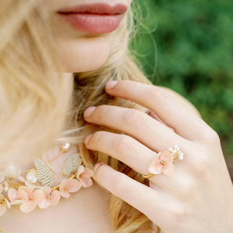 Pink Rosebud White Hydrangea Flowers Bracelet – JewelryBlossom