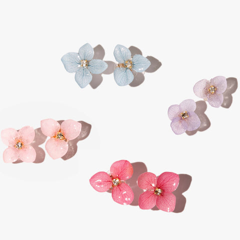 Hydrangea Garden Asymmetric Flower Studs (4-pc set) real flower jewelry