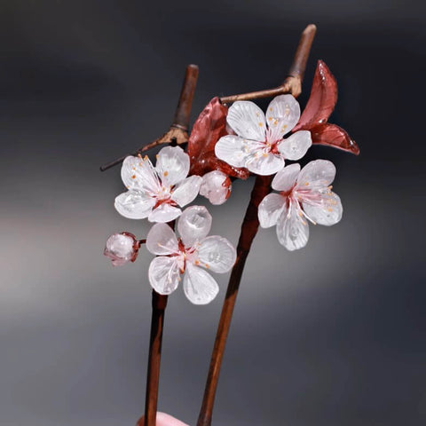 white cherry blossom bamboo hair stick