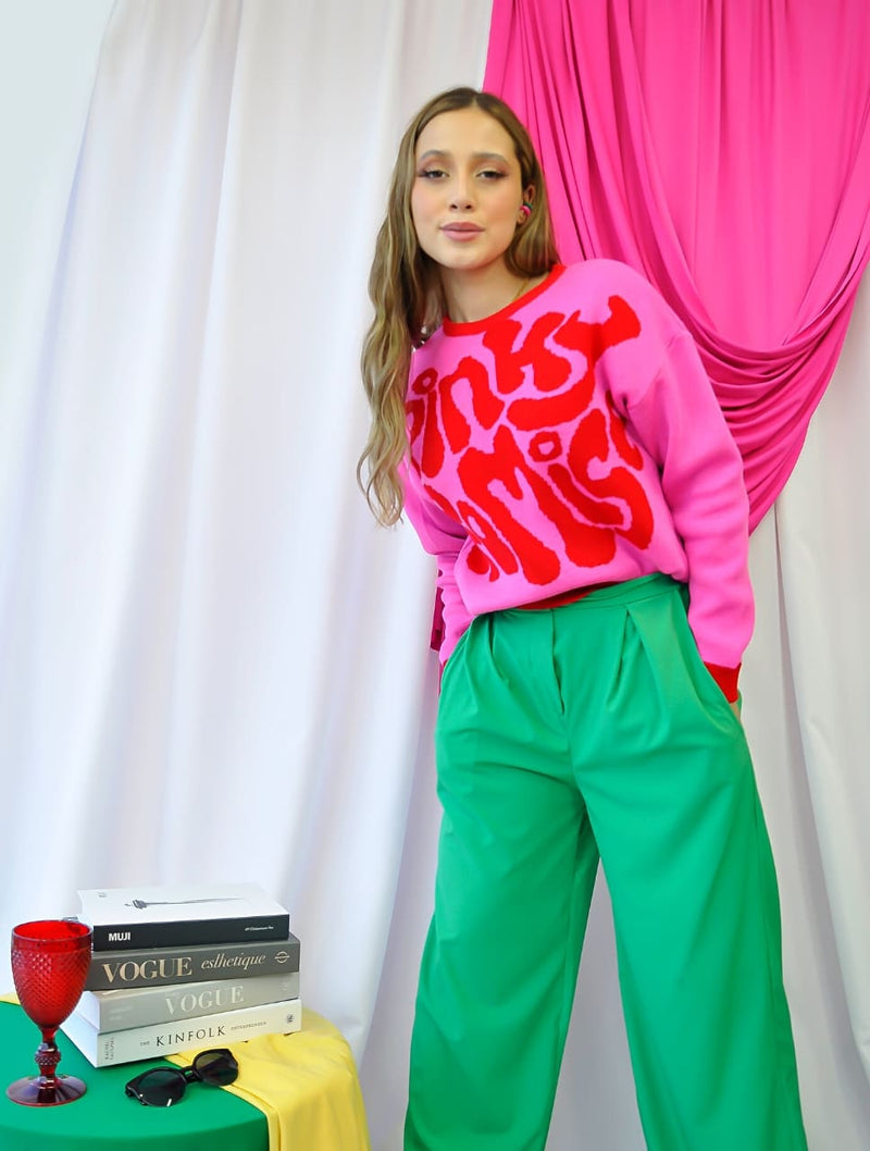 Contiene Atrás, atrás, atrás parte esencia Suéter para Mujer Fucsia Cuello Redondo - Pinky Pink – Zoé