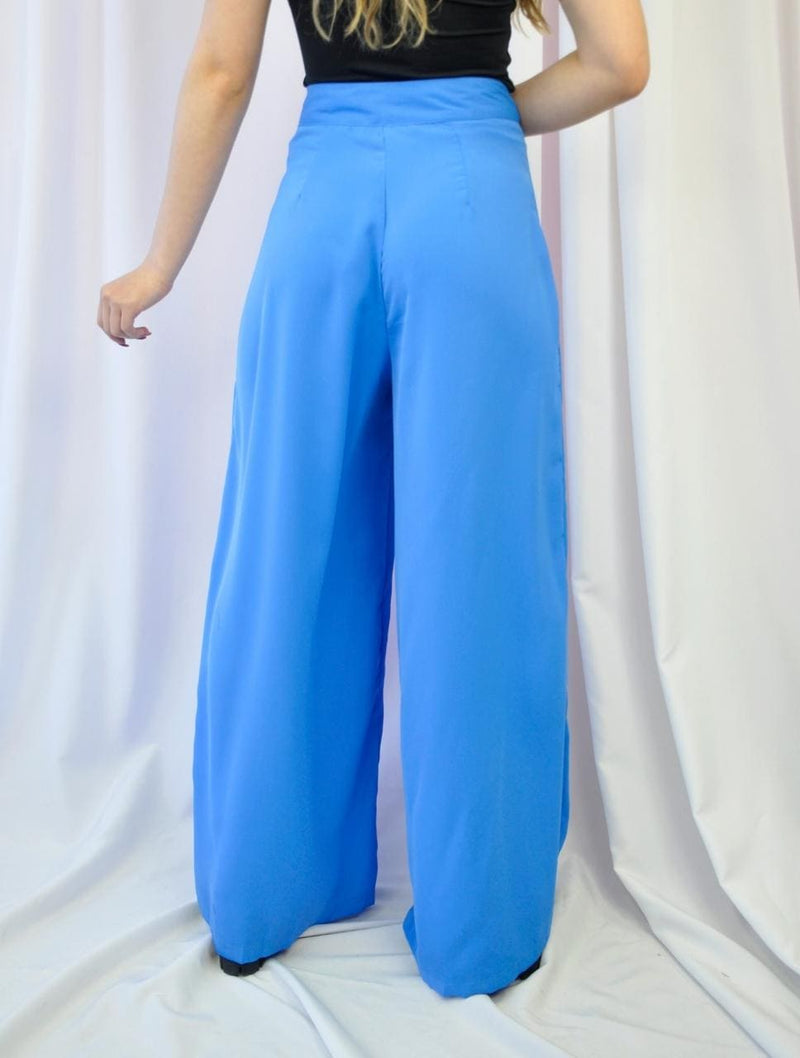 Pantalón Azul Tipo Palazzo Tiro Alto Con Incan – Zoé