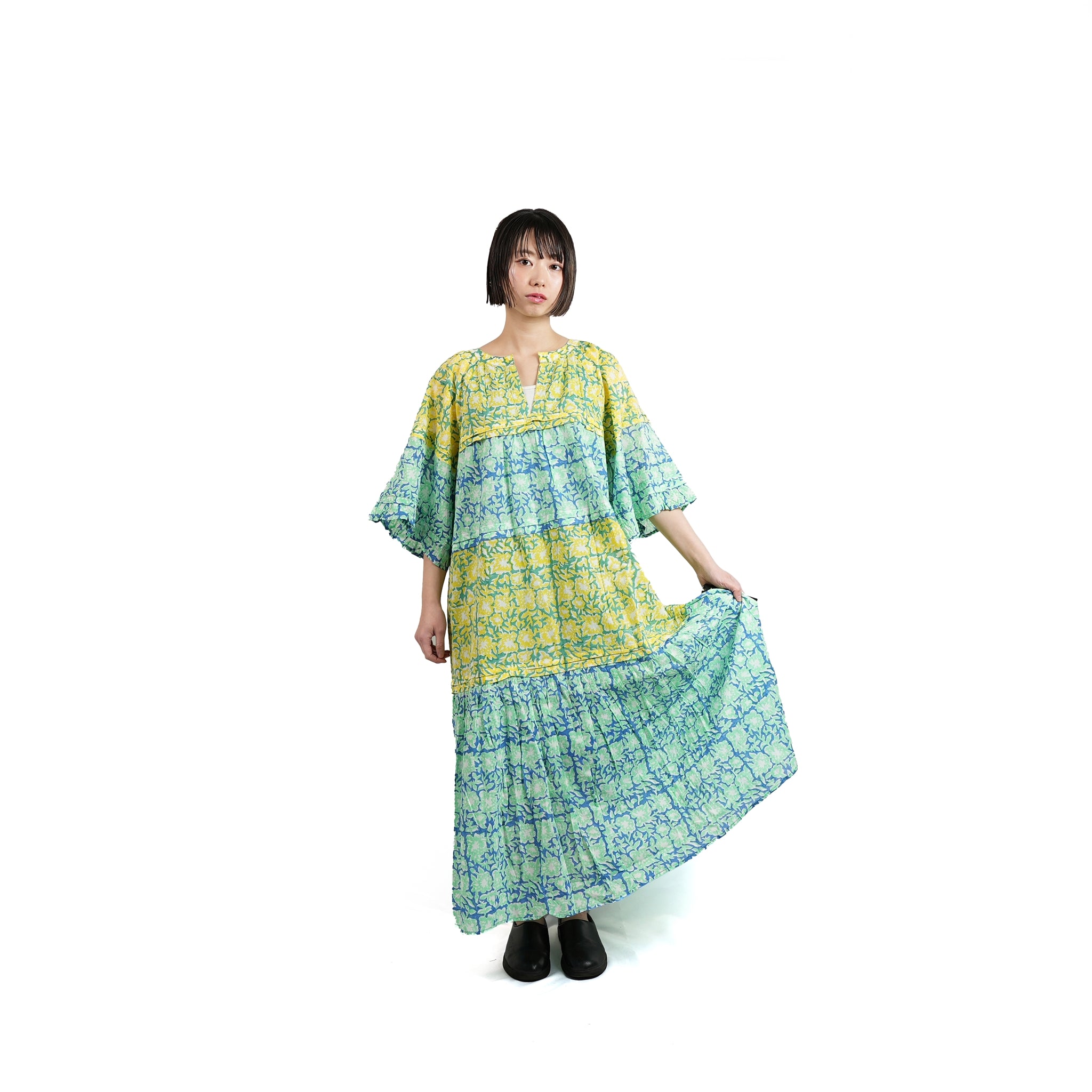 No:020432SA1b | Name:COTTON FLOWER PATCHWORK DRESS | Color:Ecru
