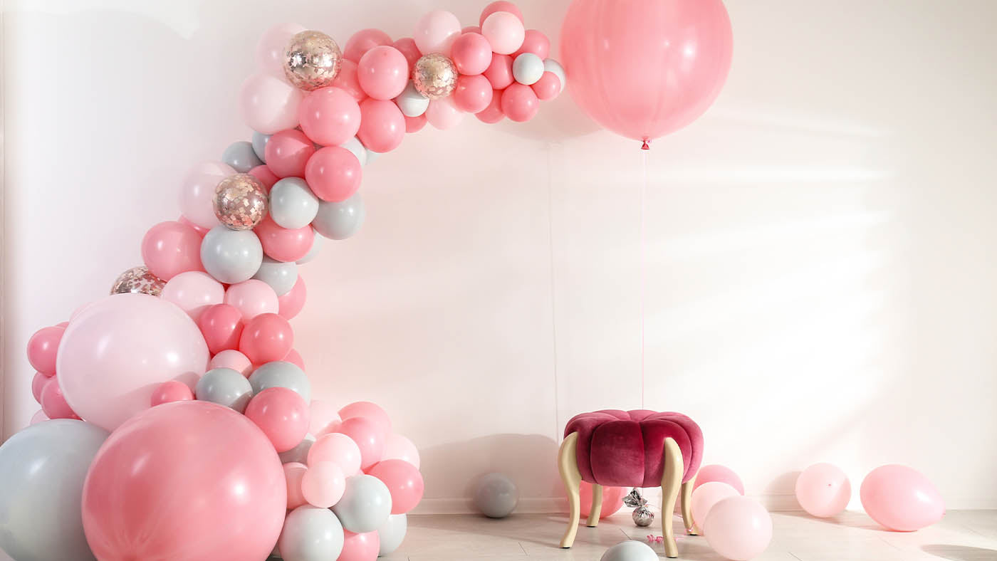 pink baby shower balloon garland
