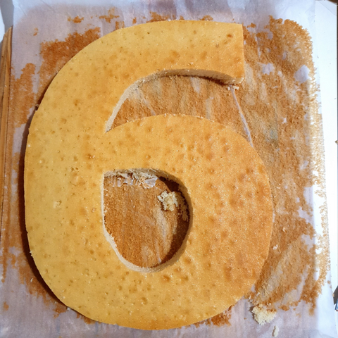 Number 6 cake cut out with DoughCuts baking template