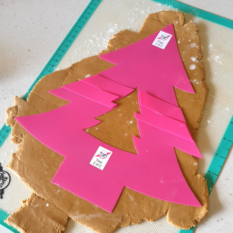 Image of Christmas Tree Cookie Cake Stencil With Rolled Out Dough