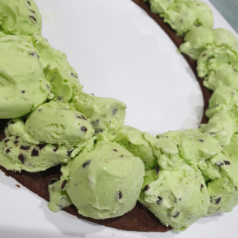 Mint and chocolate chip ice cream sandwich