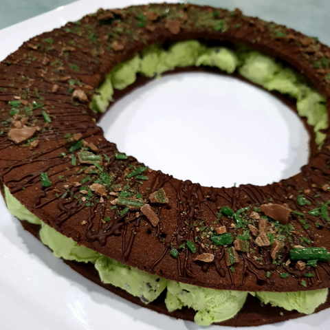 Ice cream sandwich with large cookies and letter shaped