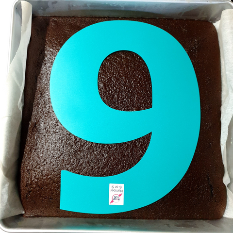 Number 9 template on square 12" cake